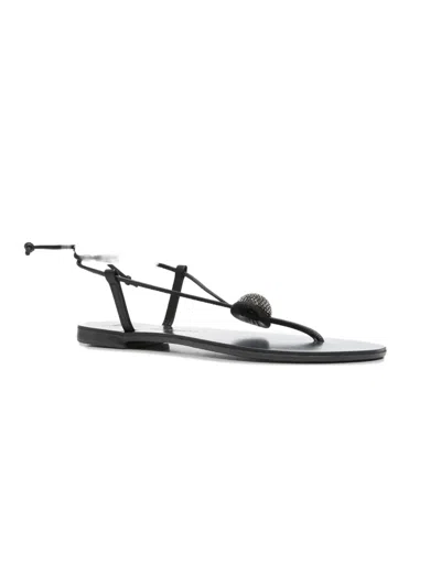 Nicolas Lainas Emmy Lou Embellished Tie-up Flat Sandals In Black
