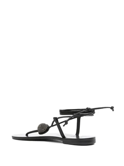 Nicolas Lainas Emmy Lou Embellished Tie-up Flat Sandals In Black