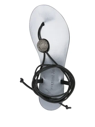 Nicolas Lainas Emmy Lou Embellished Tie-up Flat Sandals In Black