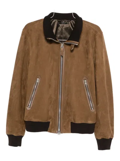Tom Ford Suede Bomber Jacket In Brown