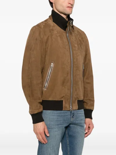 Tom Ford Suede Bomber Jacket In Brown