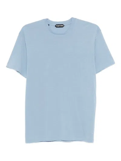 Tom Ford Crew Neck Cotton Blend T-shirt In Blue