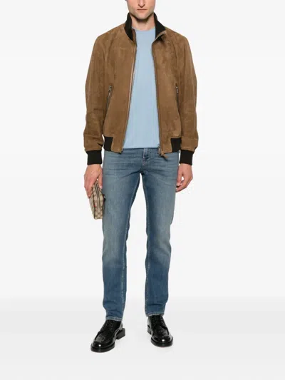 Tom Ford Crew Neck Cotton Blend T-shirt In Blue