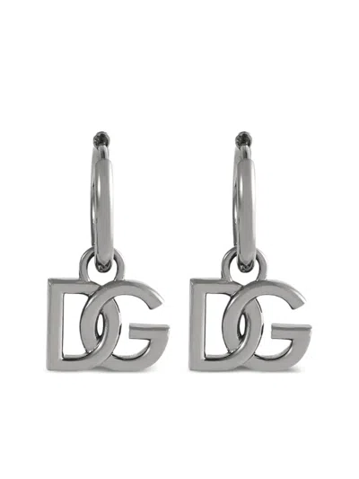 Dolce & Gabbana Logo-pendant Earrings In Silver
