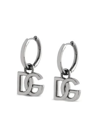 Dolce & Gabbana Logo-pendant Earrings In Silver
