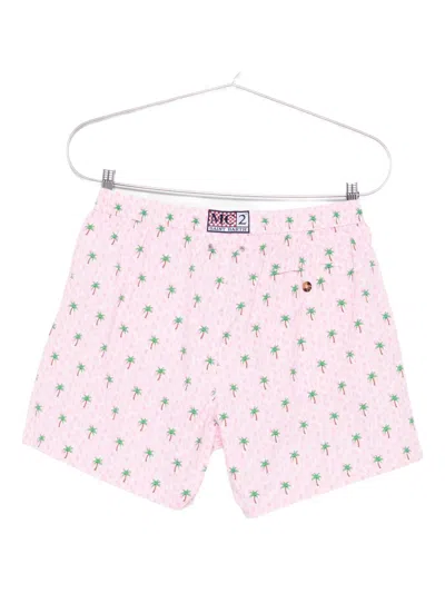 Mc2 Saint Barth Palm-tree Print Swim Shorts In Pink