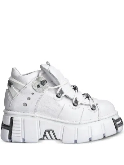 New Rock Platform Lace-up Sneakers In White