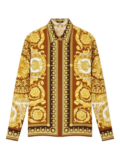 Versace Barocco Silk Shirt In Gold