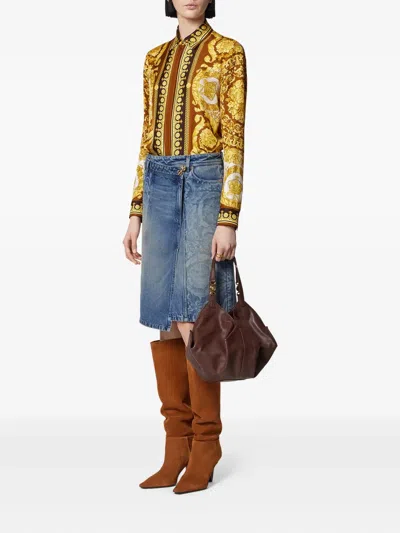 Versace Barocco Silk Shirt In Gold