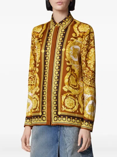 Versace Barocco Silk Shirt In Gold