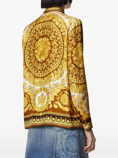 Versace Barocco Silk Shirt In Gold