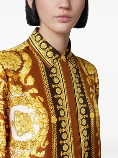 Versace Barocco Silk Shirt In Gold