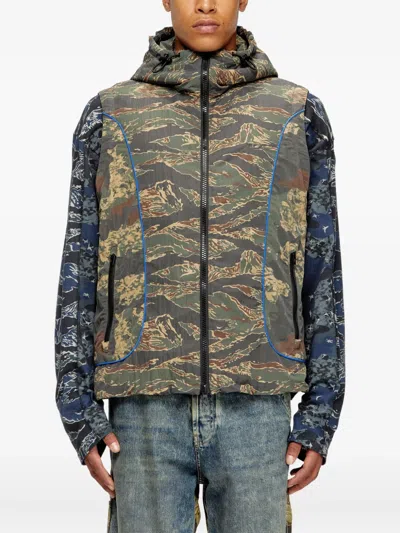 Diesel Hooded Vest With Mixed Camo Prints