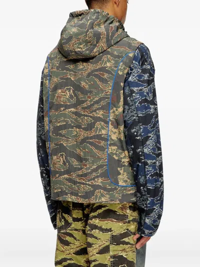 Diesel Hooded Vest With Mixed Camo Prints
