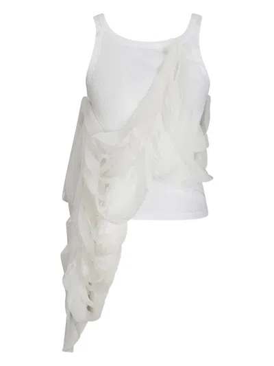 Maria Calderara Ribbed Sleeveless Cotton Top With Overlapping Inserts In White