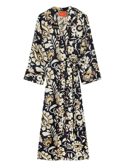 La Doublej Midnight Floral-print Wrap Dress In Black