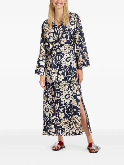 La Doublej Midnight Floral-print Wrap Dress In Black