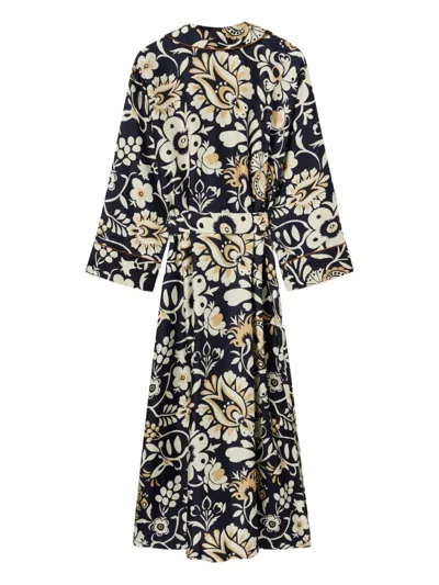 La Doublej Midnight Floral-print Wrap Dress In Black