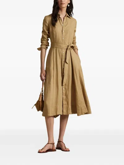 Polo Ralph Lauren Belted Shirt Dress In Brown
