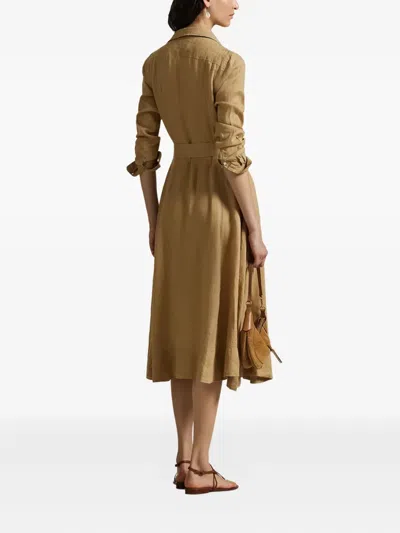 Polo Ralph Lauren Belted Shirt Dress In Brown
