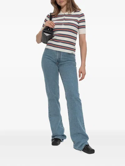 Kenzo Ribbed Striped Polo Top In Multi