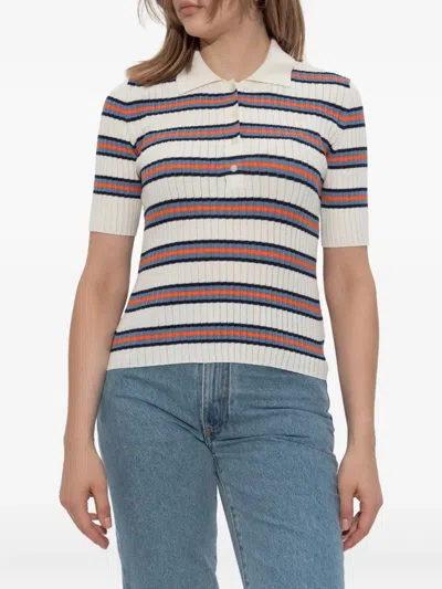 Kenzo Ribbed Striped Polo Top In Multi