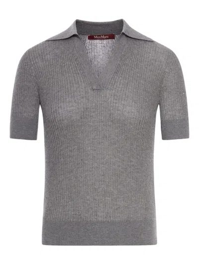 Max Mara Straw Polo In Wool And Silk With Sequins In Gray