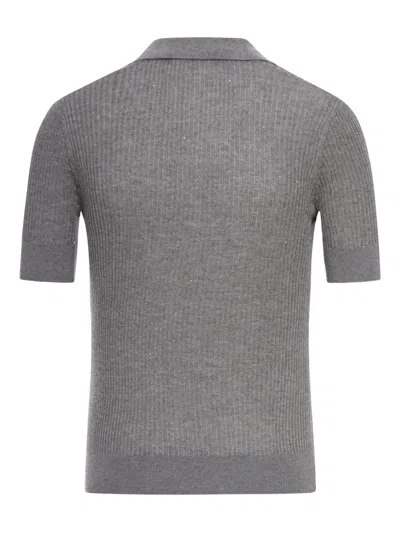 Max Mara Straw Polo In Wool And Silk With Sequins In Gray