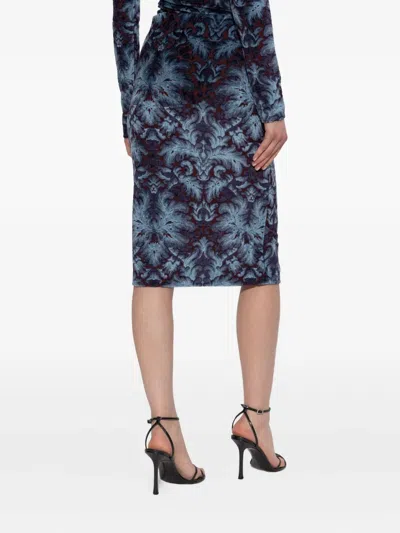 Etro Velvet Brocade Knee-length Skirt With Back Slit In Blue