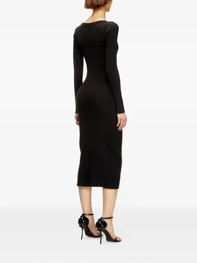 Diesel Ribbed Midi Dress With Cargo Pockets In Black