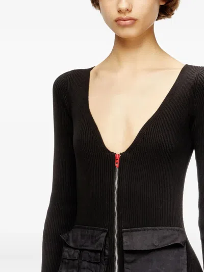 Diesel Ribbed Midi Dress With Cargo Pockets In Black