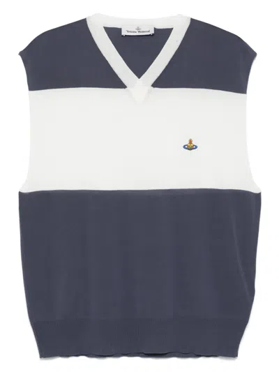 Vivienne Westwood Block Stripe Sleeveless V-neck Top In Blue