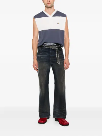 Vivienne Westwood Block Stripe Sleeveless V-neck Top In Blue