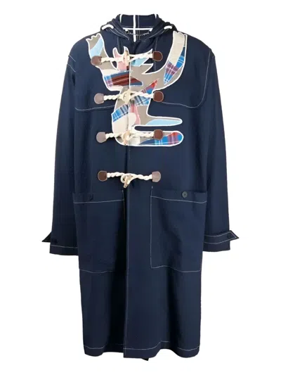 Charles Jeffrey Loverboy Hooded Patchwork Duffle Coat In Blue