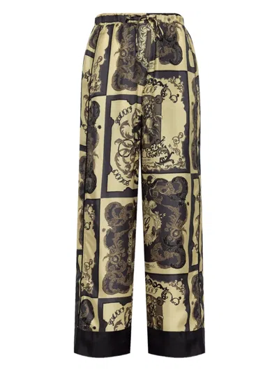 Ganni Silk Ornate Print Trousers In Yellow