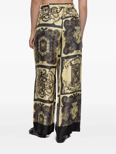Ganni Silk Ornate Print Trousers In Yellow