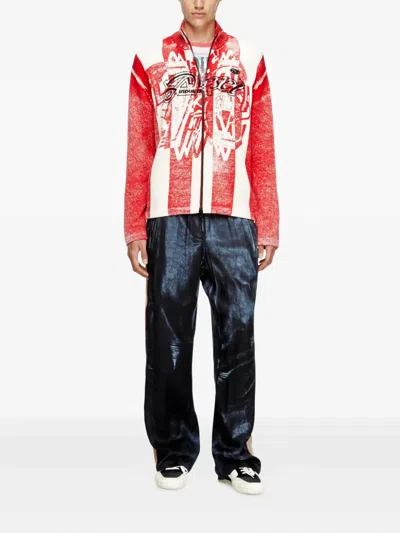 Diesel K-oliba-jkt Graphic-print Zip-fastening Cardigan In Red