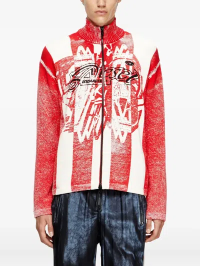 Diesel K-oliba-jkt Graphic-print Zip-fastening Cardigan In Red