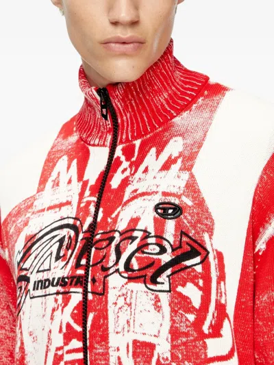 Diesel K-oliba-jkt Graphic-print Zip-fastening Cardigan In Red