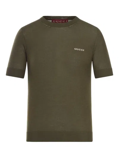Gucci Logo-intarsia Cashmere Top In Gray