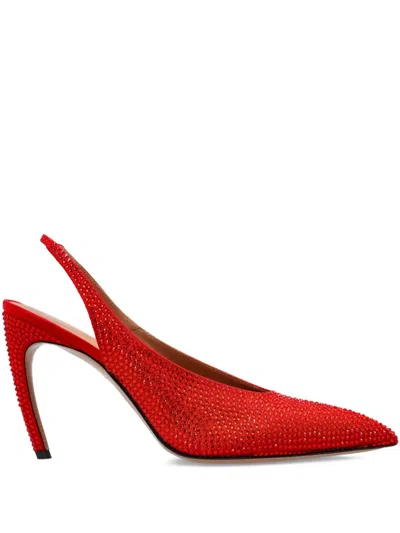 Attico 95mm Viper Crystal-embellished Slingback Pumps In Red