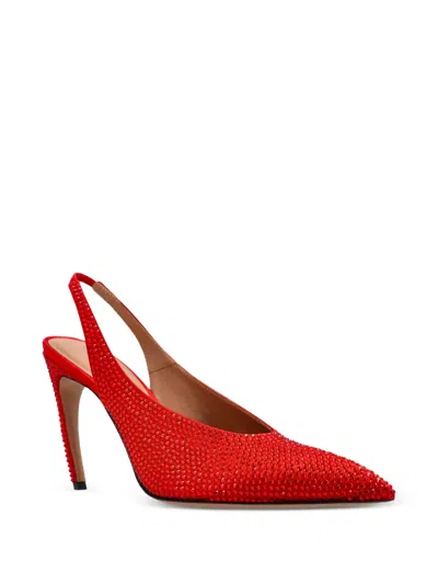 Attico 95mm Viper Crystal-embellished Slingback Pumps In Red