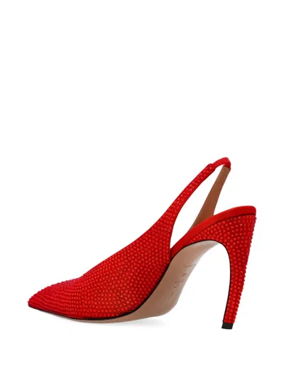 Attico 95mm Viper Crystal-embellished Slingback Pumps In Red
