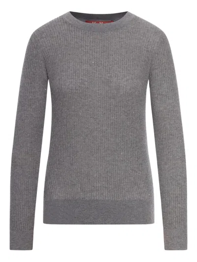 Max Mara Wool And Silk Sweater With Sequins In Gray