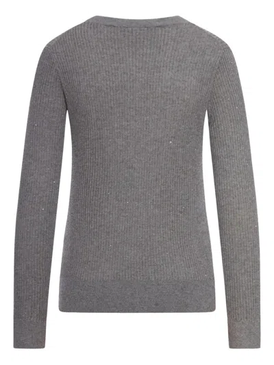 Max Mara Wool And Silk Sweater With Sequins In Gray