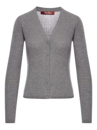 Max Mara Ribbed Silk Cardigan In Gray