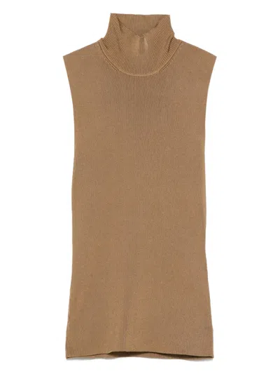 Khaite High Neck Top In Brown