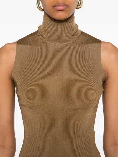 Khaite High Neck Top In Brown