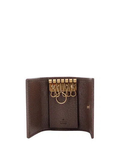 Gucci Gg Supreme Fabric And Leather Key Ring In Brown