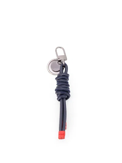 Kiton Leather Key Ring In Blue